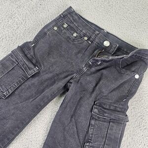 True Religion Jeans Boys 10-12 25x24 Gray Cargo Straight Leg Denim Pants